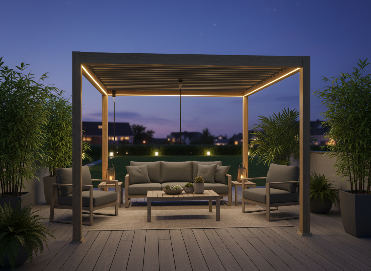 PERGOLA ALUMINIOWA BIOKLIMATYCZNA LED 3 x 3 x 2,5 M DREWNOPODOBNA - obrazek 7