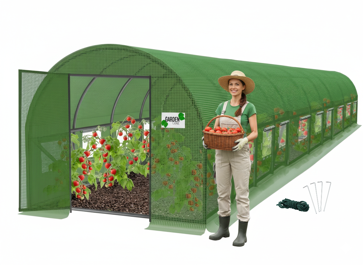 TUNEL FOLIOWY OGRODOWY 10 SEGMENTOWY ZIELONY 10 x 5 x 2 M Z DRZWIAMI NA ZAWIASIE