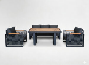 ZESTAW MEBLI ALUMINIOWYCH "SKOPJE" ( SOFA + 2 FOTELE + STOLIK) SZARY + SZARE PODUSZKI
