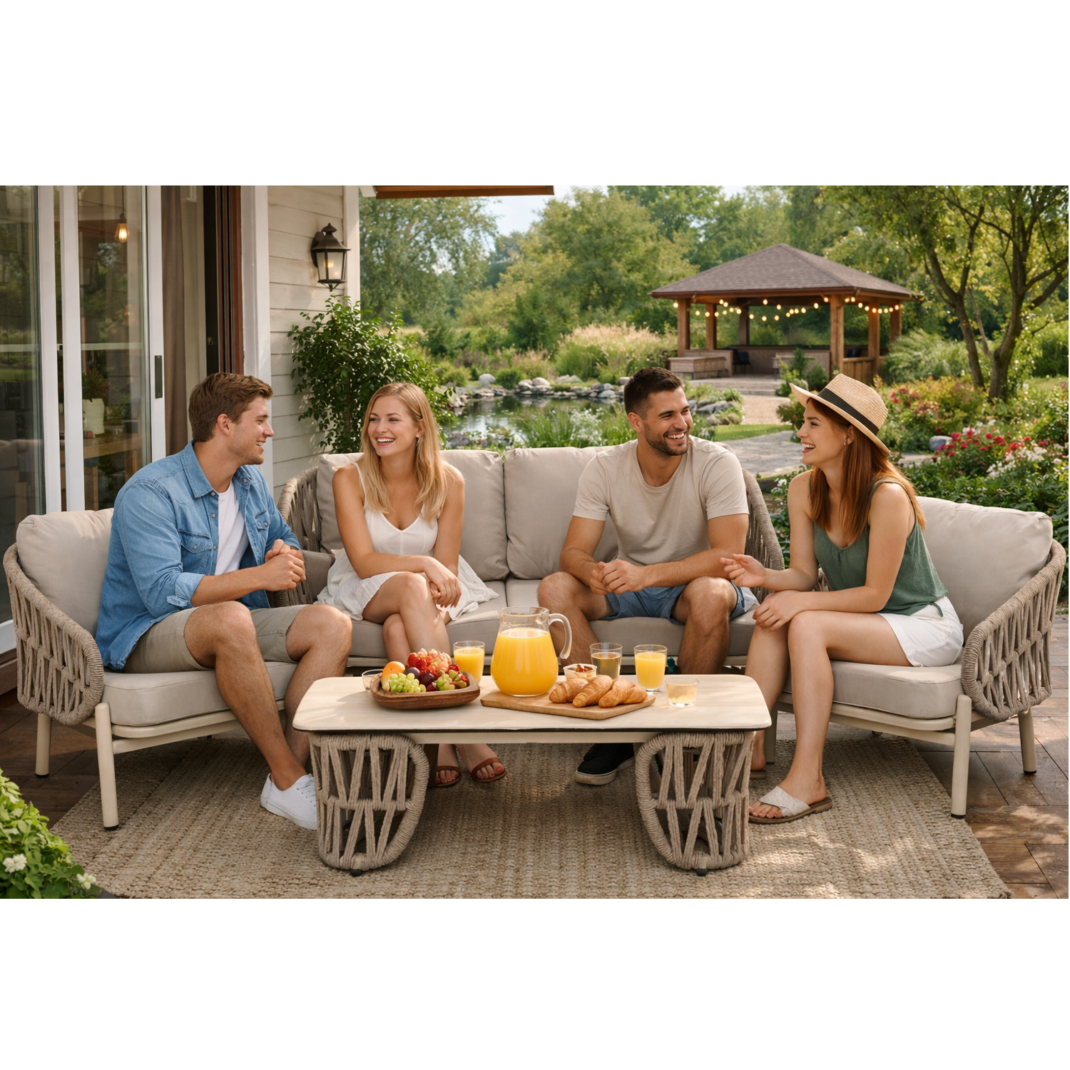 ZESTAW MEBLI ALUMINIOWYCH ( SOFA + 2 FOTELE + STOLIK ) BEŻOWE + BEŻOWE PODUSZKI - obrazek 13