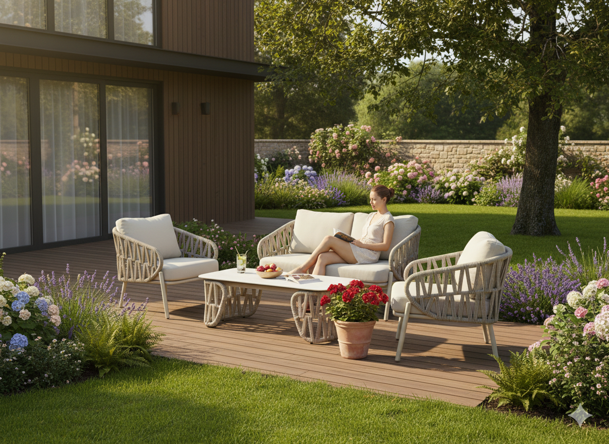 ZESTAW MEBLI ALUMINIOWYCH ( SOFA + 2 FOTELE + STOLIK ) BEŻOWE + BEŻOWE PODUSZKI - obrazek 16