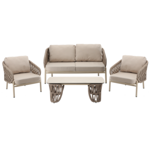 ZESTAW MEBLI ALUMINIOWYCH ( SOFA + 2 FOTELE + STOLIK ) BEŻOWE + BEŻOWE PODUSZKI