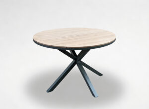 STÓŁ ALUMINIOWY OKRĄGŁY Z BLATEM POLYWOOD 111,5 x 73 CM CIEMNY SZARY