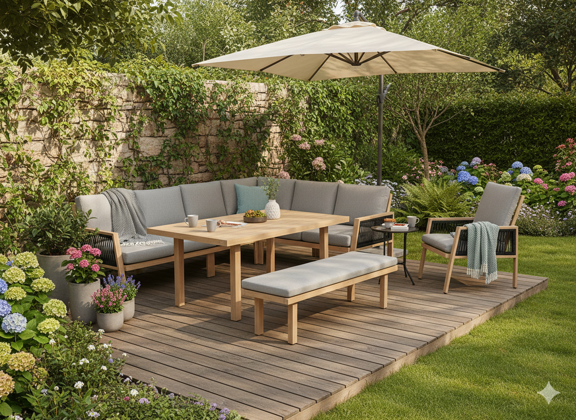 ZESTAW MEBLI ALUMINIOWYCH "OTTAWA" (SOFA NAROŻNA + ŁAWKA + STOLIK) BRĄZOWY + SZARE PODUSZKI - obrazek 5