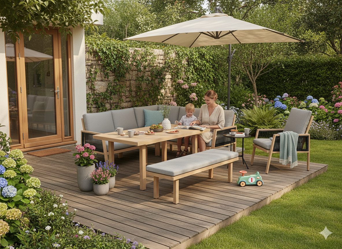 ZESTAW MEBLI ALUMINIOWYCH "OTTAWA" (SOFA NAROŻNA + ŁAWKA + STOLIK) BRĄZOWY + SZARE PODUSZKI - obrazek 6
