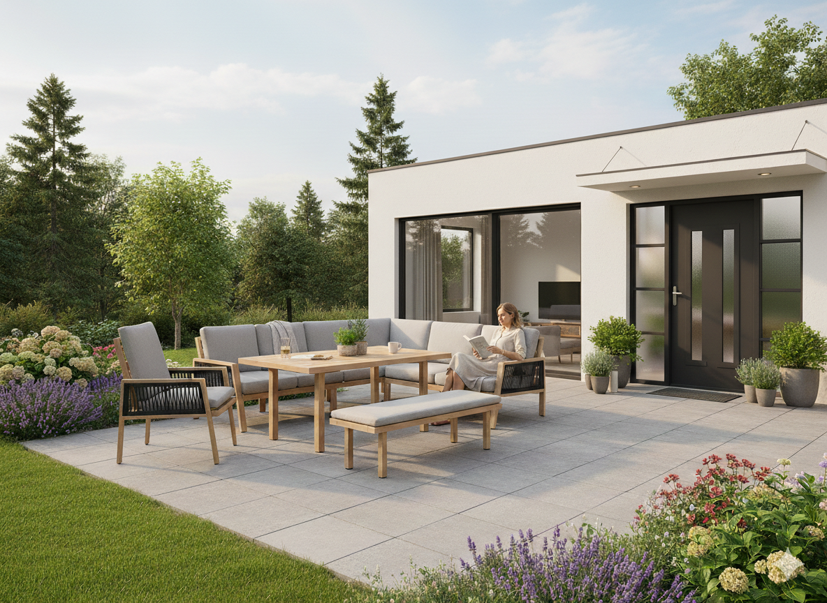 ZESTAW MEBLI ALUMINIOWYCH "OTTAWA" (SOFA NAROŻNA + ŁAWKA + STOLIK) BRĄZOWY + SZARE PODUSZKI - obrazek 7