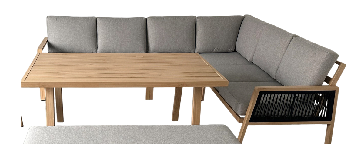 ZESTAW MEBLI ALUMINIOWYCH "OTTAWA" (SOFA NAROŻNA + ŁAWKA + STOLIK) BRĄZOWY + SZARE PODUSZKI - obrazek 2