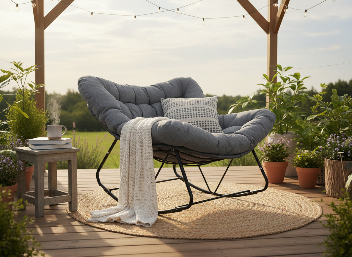 FOTEL BUJANY "SVINGA" 112 x 104 x 69 CM CIEMNOSZARY RATTAN, CIEMNOSZARE PODUSZKI - obrazek 3