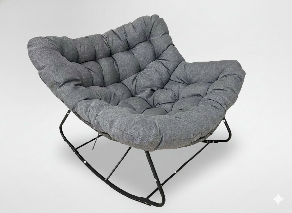 FOTEL BUJANY "SVINGA" 112 x 104 x 69 CM CIEMNOSZARY RATTAN, CIEMNOSZARE PODUSZKI