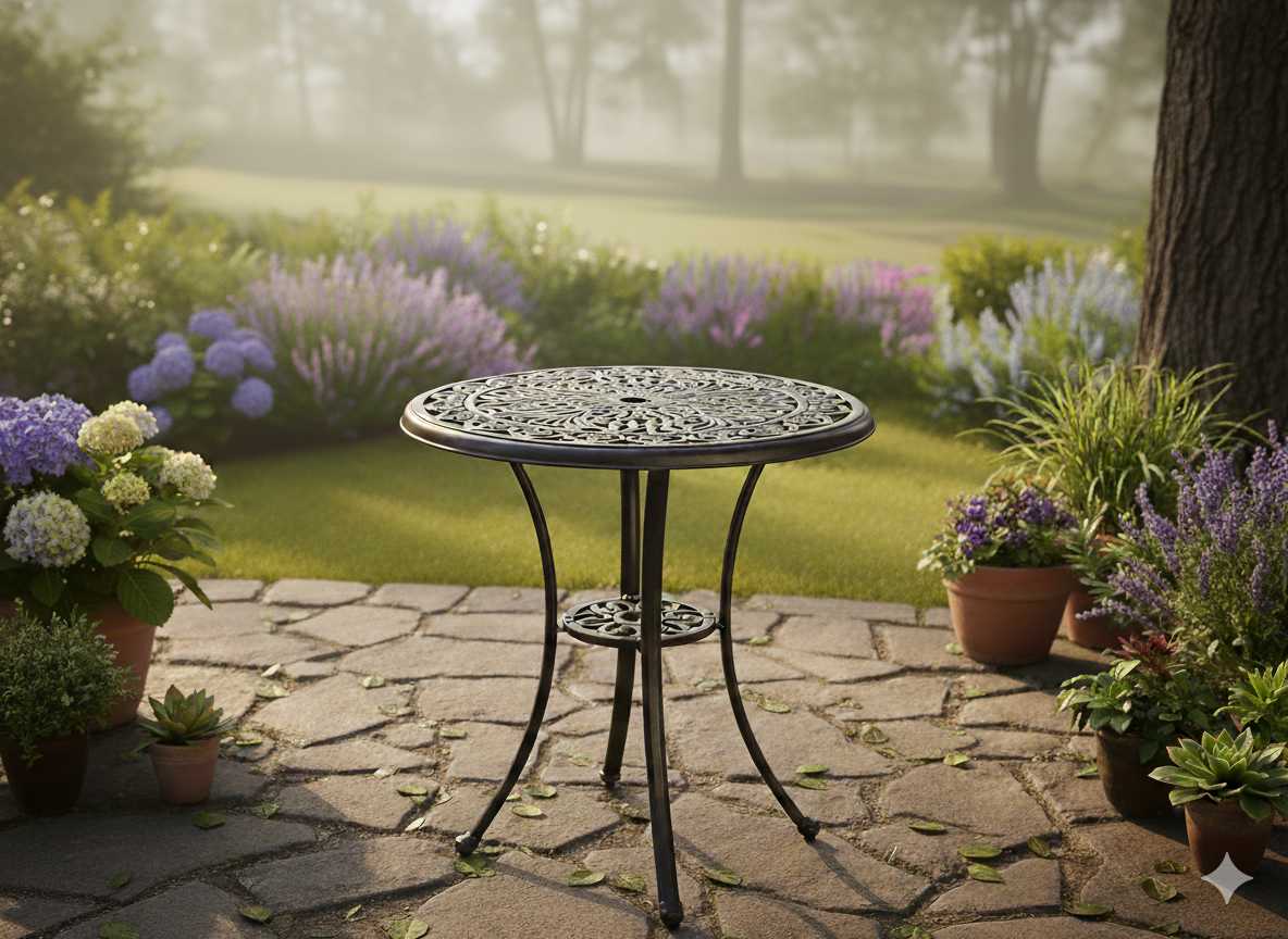 STÓŁ ALUMINIOWY "DANBURY" ANTYCZNY BRĄZ dia68 x 70 CM OKRĄGŁY - obrazek 4