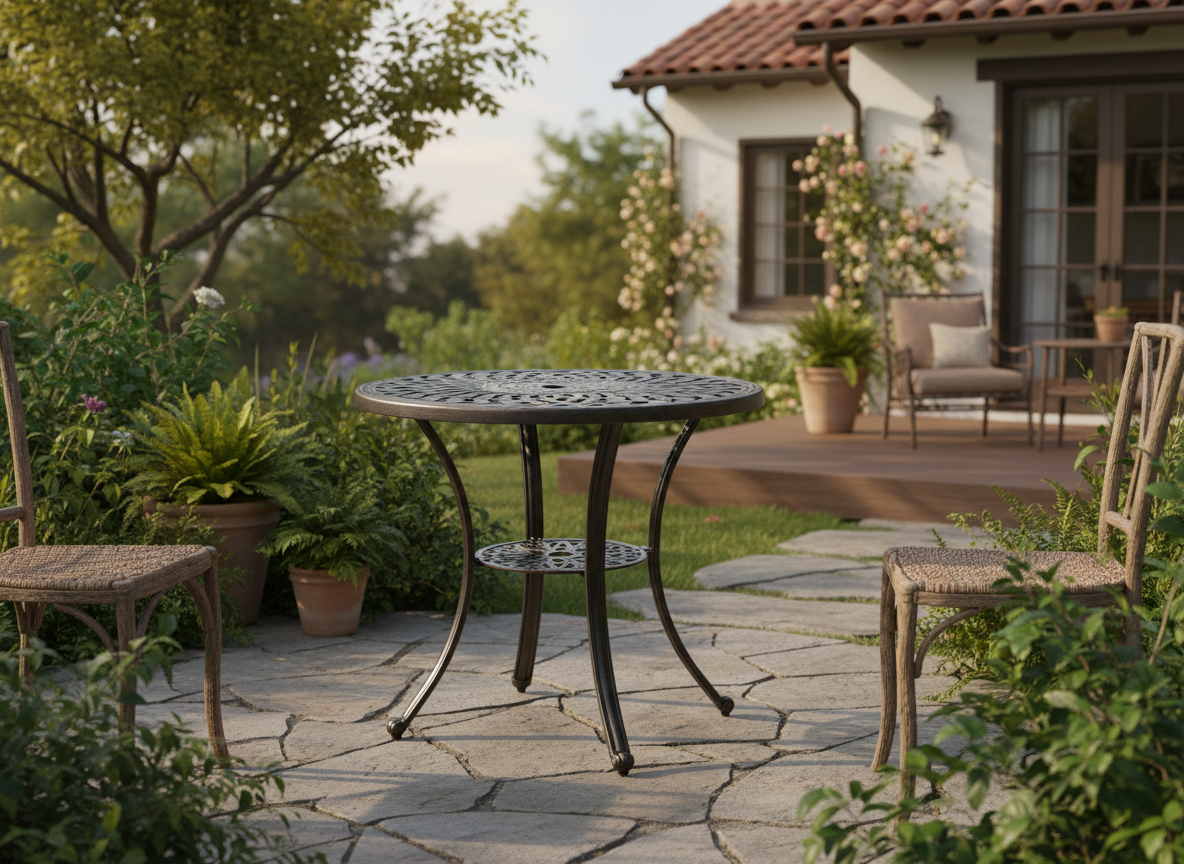 STÓŁ ALUMINIOWY "MONDRICH" ANTYCZNY BRĄZ dia78 x 70 CM OKRĄGŁY - obrazek 3