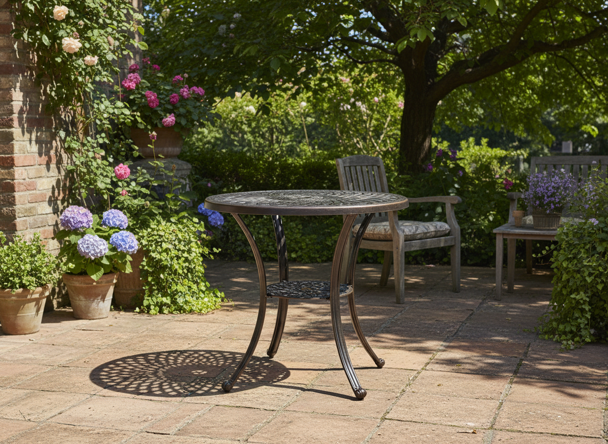 STÓŁ ALUMINIOWY "MONDRICH" ANTYCZNY BRĄZ dia78 x 70 CM OKRĄGŁY - obrazek 4