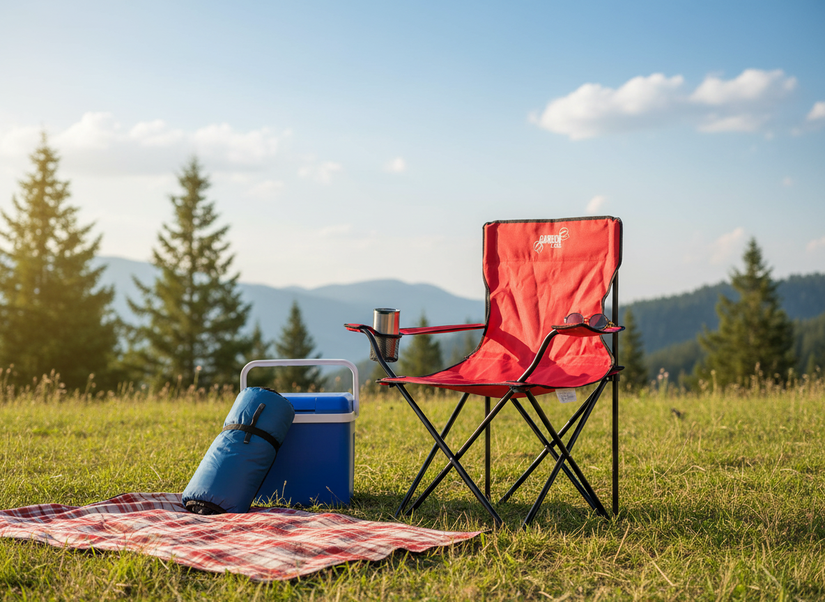 KRZESŁO TURYSTYCZNE/WĘDKARSKIE SKŁADANE CZERWONE 50x50x80 cm - obrazek 4