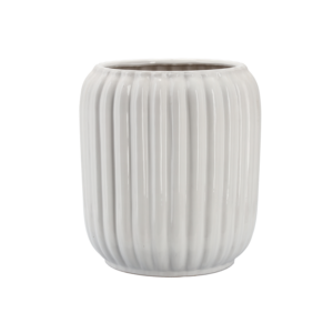 OSŁONKA CERAMICZNA NA DONICZKĘ 40 x 40 x 44 CM BIAŁA PRĄŻKOWANA *5498
