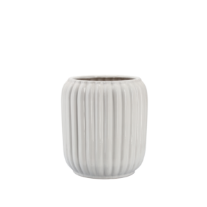 OSŁONKA CERAMICZNA NA DONICZKĘ 28 x 28 x 40,5 CM BIAŁA PRĄŻKOWANA *5504