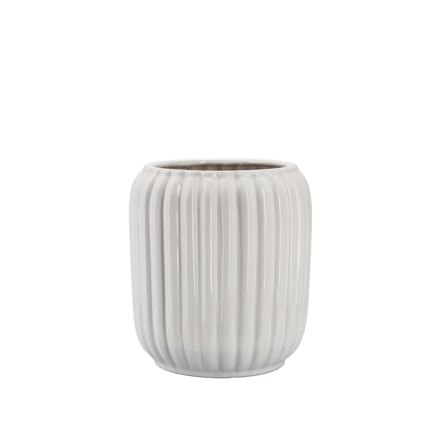 OSŁONKA CERAMICZNA NA DONICZKĘ 28 x 28 x 40,5 CM BIAŁA PRĄŻKOWANA *5504