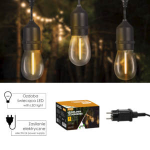GIRLANDA OGRODOWA Z PILOTEM 24 V DŁ. 3 + 15 M FILAME 15 LED CIEPŁY BIAŁY *6242