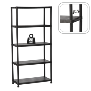 REGAŁ PLASTIKOWY 5-POZIOMOWY 90 x 40 x 180 CM UDŹWIG PÓŁKI: 35 KG *0470