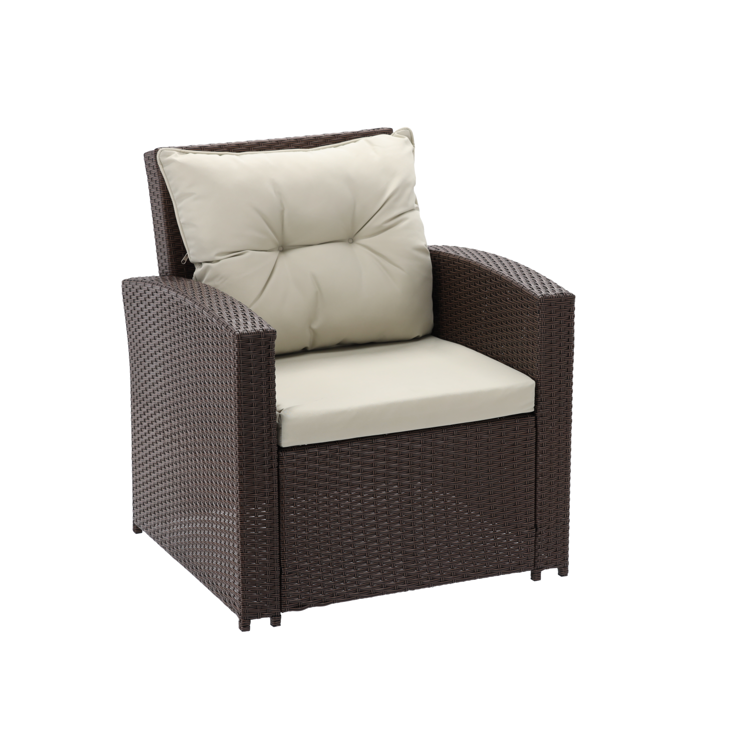 DUŻY ZESTAW MEBLI OGRODOWYCH (SOFA, 2 FOTELE, 2 PUFY, STOLIK) - BRĄZOWY, PODUSZKI - BEŻOWY - obrazek 4