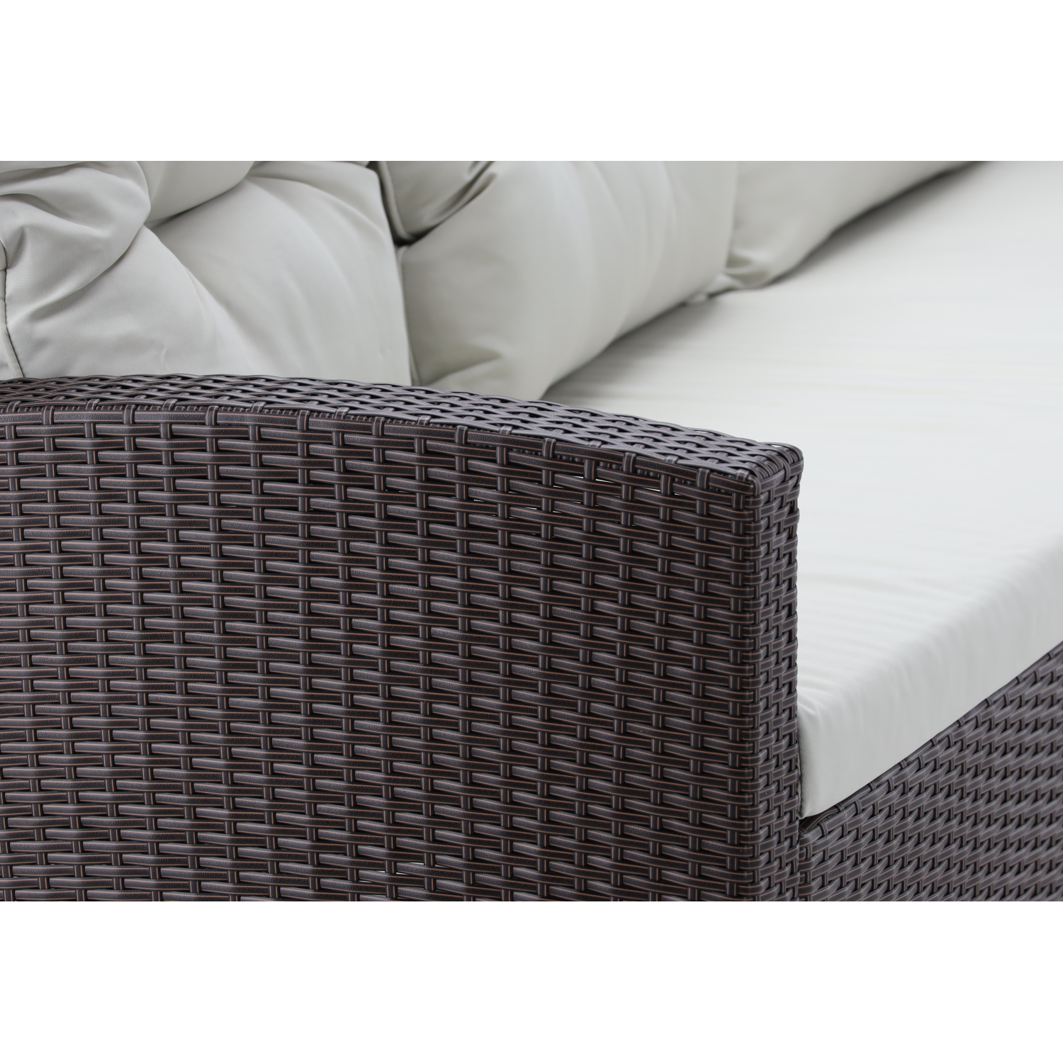 DUŻY ZESTAW MEBLI OGRODOWYCH (SOFA, 2 FOTELE, 2 PUFY, STOLIK) - BRĄZOWY, PODUSZKI - BEŻOWY - obrazek 3