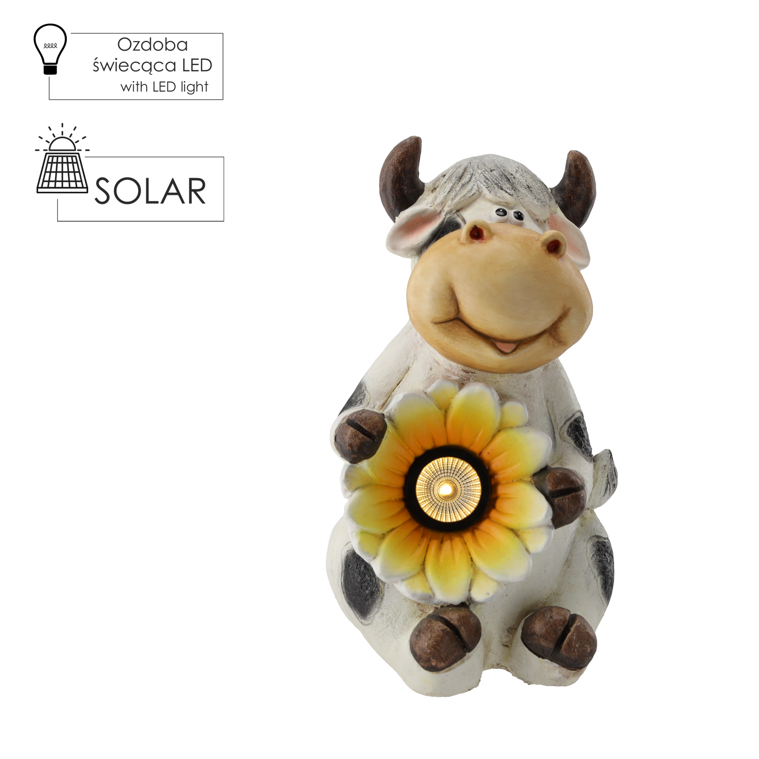 FIGURKA OGRODOWA - KROWA Z KWIATEM 19 x 22 x 23 CM LED *7270 - obrazek 4