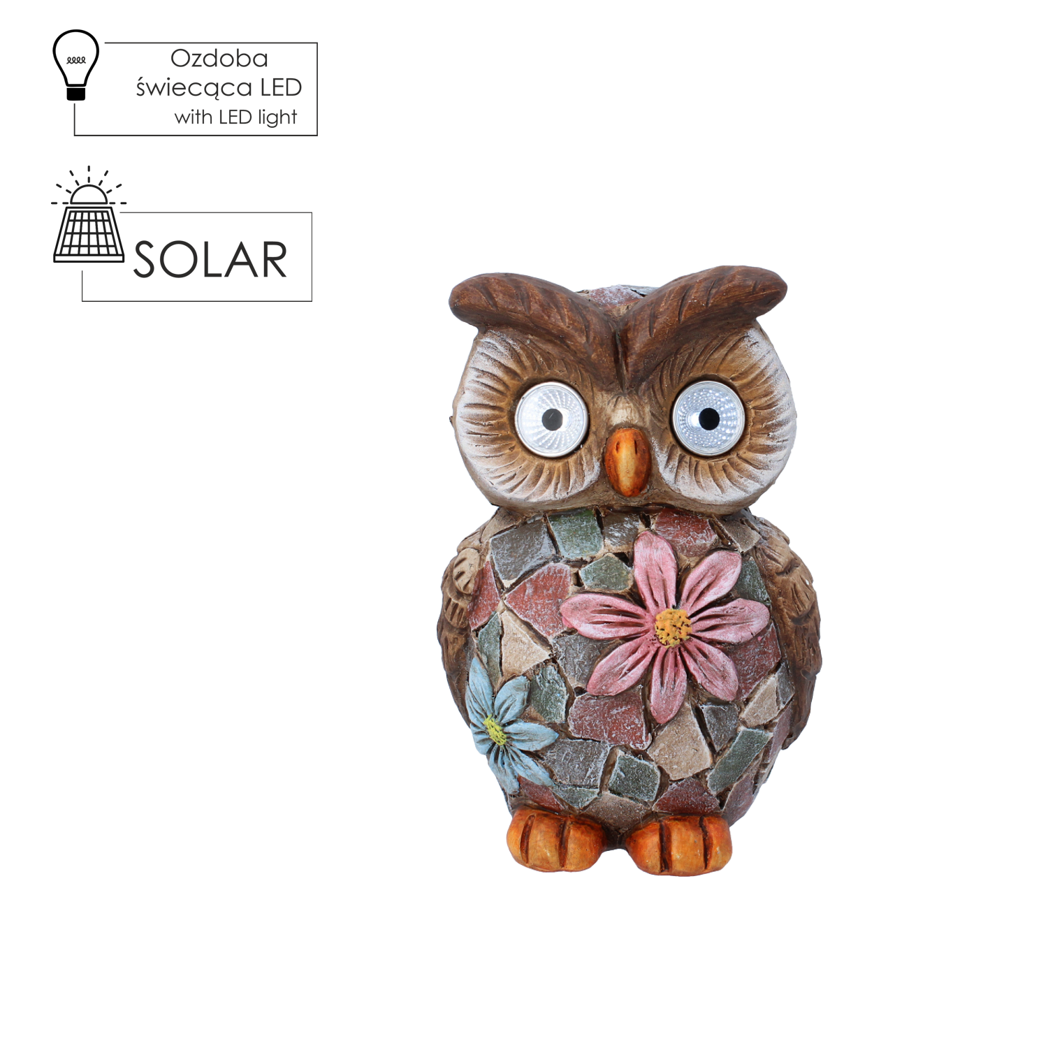 FIGURKA OGRODOWA - SOWA ZE ŚWIECĄCYMI OCZAMI 13,5 x 12 x 20,4 CM LED opak=2szt *7966