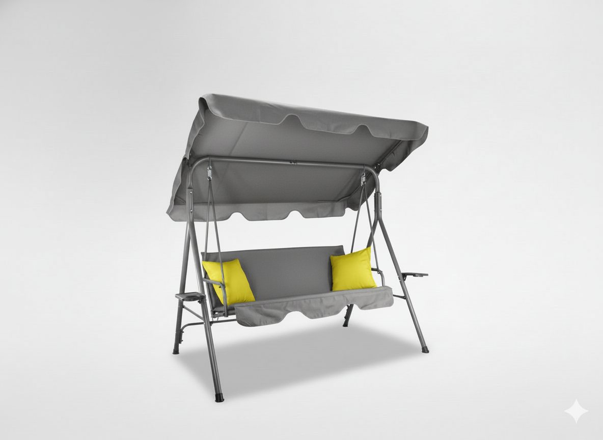 HUŚTAWKA OGRODOWA A-TYPE 170 x 118 x 153 cm SZARA Z LIMONKOWYMI POD. I PODSTAWKAMI NA KUBEK - obrazek 5