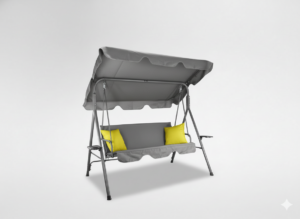 HUŚTAWKA OGRODOWA A-TYPE 170 x 118 x 153 cm SZARA Z LIMONKOWYMI POD. I PODSTAWKAMI NA KUBEK
