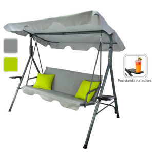 HUŚTAWKA OGRODOWA A-TYPE 170 x 118 x 153 cm SZARA Z LIMONKOWYMI POD. I PODSTAWKAMI NA KUBEK