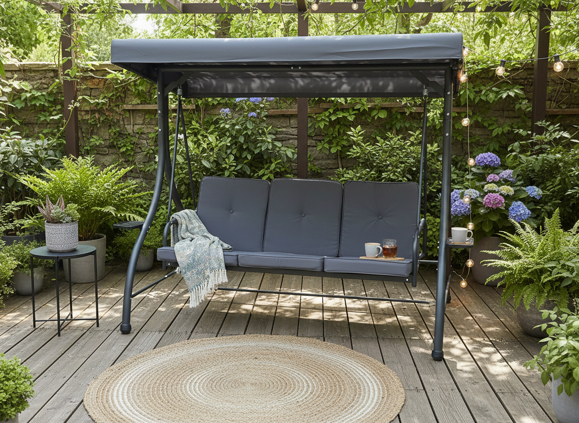 HUŚTAWKA OGRODOWA 194 x 120 x 174 CM ANTRACYT Z FUNKCJĄ LEŻANKI PREMIUM - obrazek 4