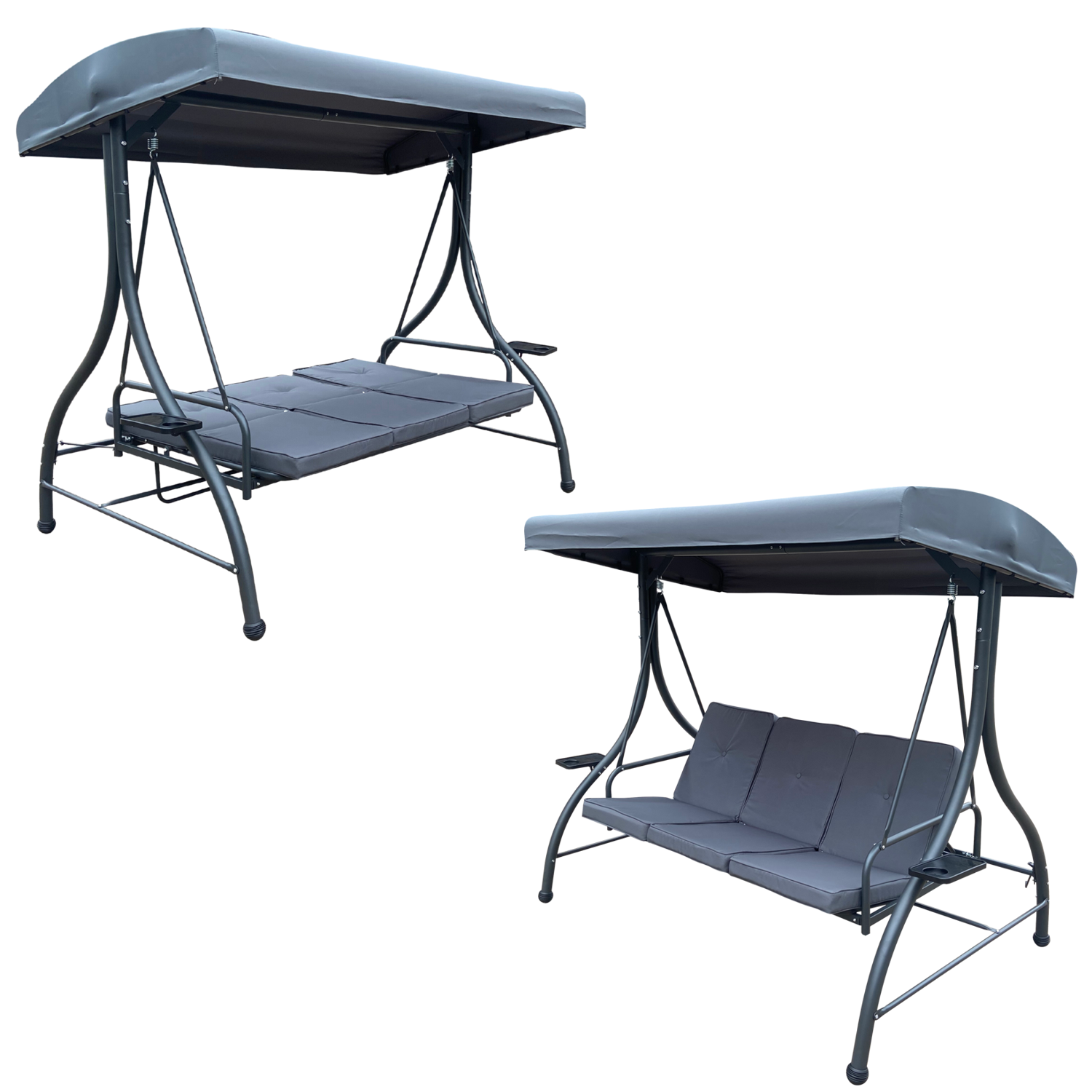 HUŚTAWKA OGRODOWA 194 x 120 x 174 CM ANTRACYT Z FUNKCJĄ LEŻANKI PREMIUM - obrazek 3