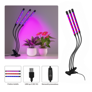 LAMPA DO WZROSTU UPRAWY ROŚLIN DONICZKOWYCH 3-RAMIENNA LED *3814