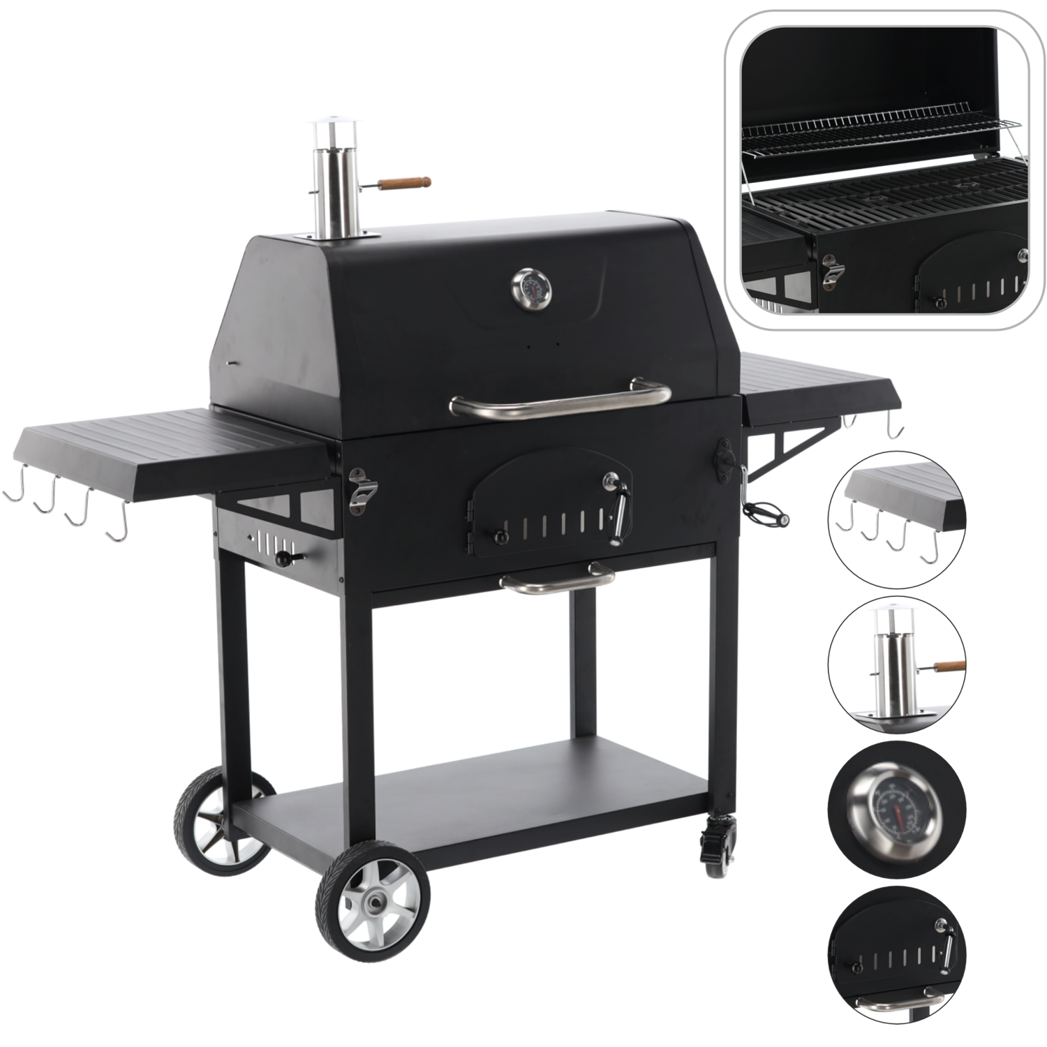 GRILL WĘGLOWY "VULCANO" Z POKRYWĄ, ŻELIWNYM RUSZTEM I KÓŁKAMI 153 x 65 x 137 CM - obrazek 2