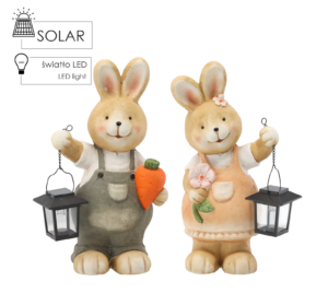 FIGURKA WIELKANOCNA - DZIEWCZYNKA / CHŁOPIEC ZAJĄCZEK 23,5 x 17 x 43,5 cm Z LAMPIONEM LED *9729
