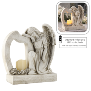 FIGURA ANIOŁ Z HARFĄ I ŚWIECZKĄ LED 24,5 x 12,5 x 26,5 CM *1710