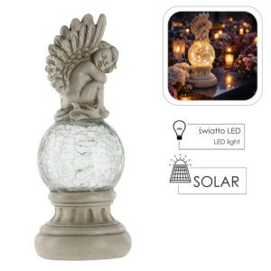 FIGURA ANIOŁEK NA KULI LED EFEKT ZBITEGO SZKŁA 13 x 13 x 33,5 CM *1734