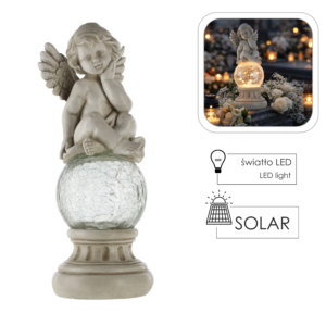FIGURA ANIOŁEK NA KULI LED EFEKT ZBITEGO SZKŁA 14 x 14 x 37 CM *1741