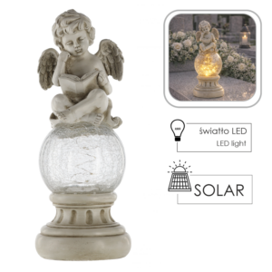 FIGURA ANIOŁEK NA KULI LED EFEKT ZBITEGO SZKŁA 13 x 14 x 34,5 CM *1765
