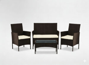 ZESTAW MEBLI RATTANOWYCH (SOFA, 2 FOTELE, ŁAWA) BRĄZ + KREM. POD.