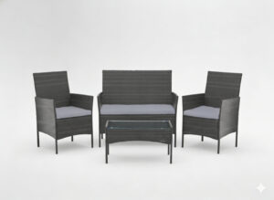 ZESTAW MEBLI RATTANOWYCH (SOFA, 2 FOTELE, ŁAWA) SZARY