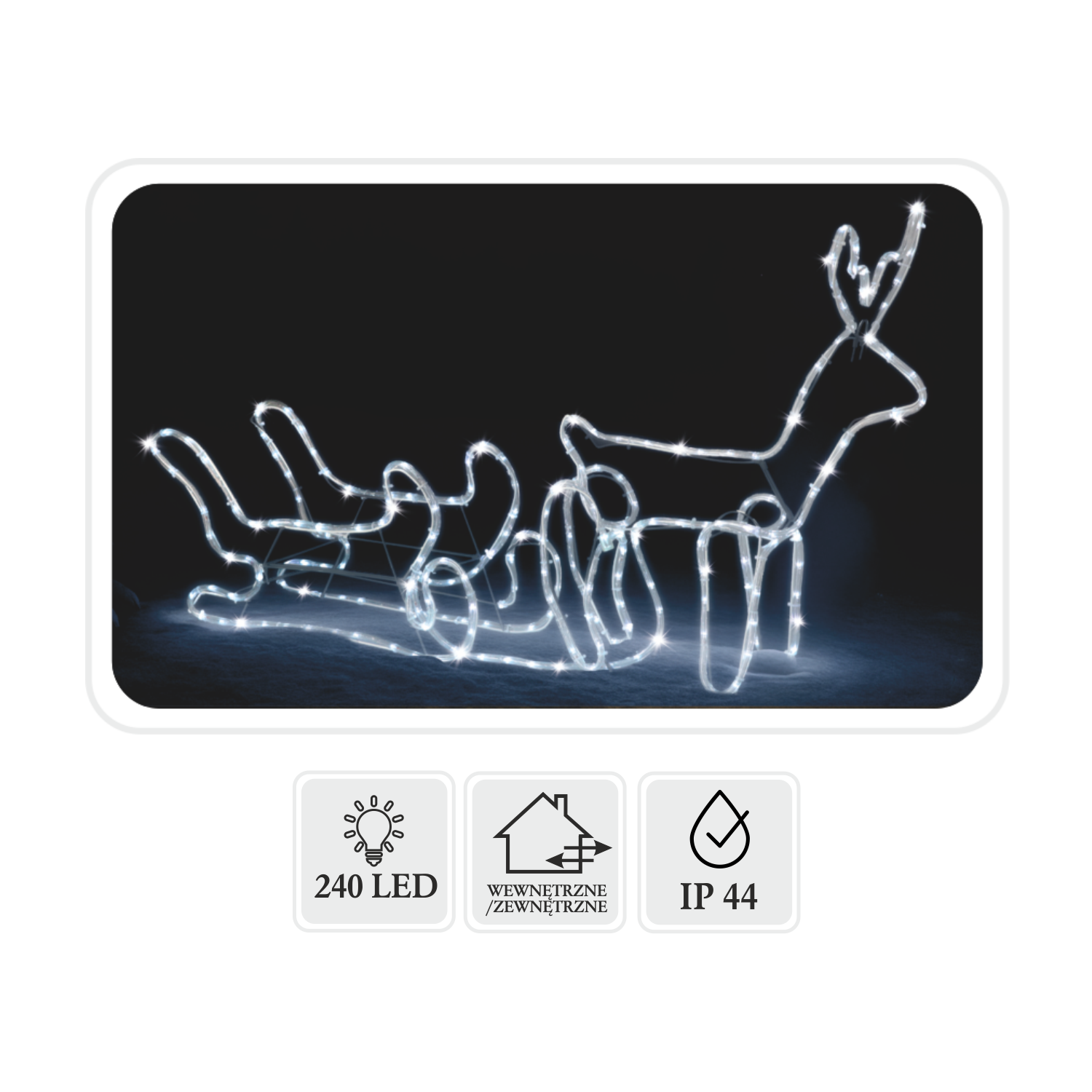 ŚWIĄTECZNY RENIFER Z SANIAMI LED 120 x 27 x 66 CM ZIMNY BIAŁY + ZIMNY FLASH WEWN/ZEWN *8349 - obrazek 3