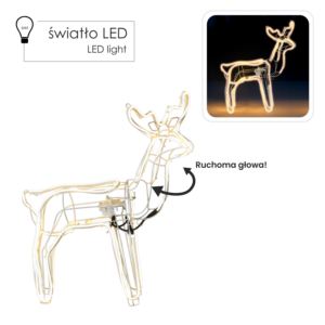 ŚWIĄTECZNY RENIFER Z RUCHOMĄ GŁOWĄ NEON LED 64 x 22 x 70 CM CIEPŁY BIAŁY WEWN/ZEWN *8363