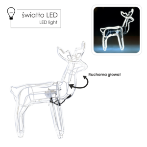 ŚWIĄTECZNY RENIFER Z RUCHOMĄ GŁOWĄ NEON LED 64 x 22 x 70 CM ZIMNY BIAŁY WEWN/ZEWN *8370