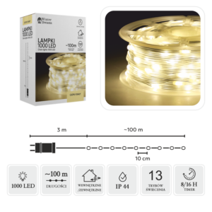 LAMPKI LED MICRO NA SZPULI 1000L CIEPŁY BIAŁY, DŁ. 3 + 100 M *8554