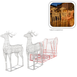 DEKORACJA ŚWIĄTECZNA 3D - RENIFERY Z SANIAMI LED 2,5 M *6175