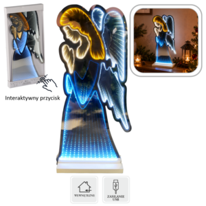 DEKORACJA ŚWIĄTECZNA 3D - ANIOŁ Z EFEKTEM LUSTRA INFINITY LED 27,9 x 8 x 60,2 CM *8537