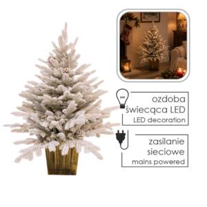 OZDOBA BOŻONARODZENIOWA - CHOINKA 90 CM BIAŁA Z SZYSZKAMI LED *8858