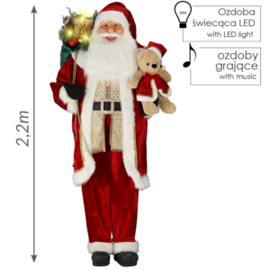 MIKOŁAJ STOJĄCY Z MISIEM - LED MELODIA 220 CM *8933