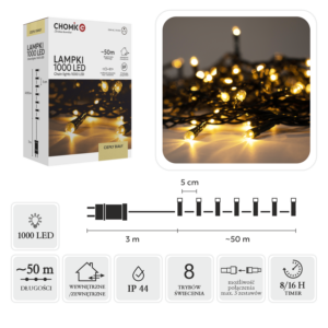 LAMPKI LED 1000L CIEPŁY BIAŁY DŁ. 3 + 50 M WEWN/ZEWN *9621