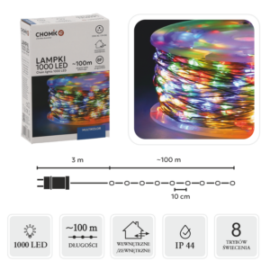 LAMPKI LED DRUCIKI NA SZPULI 1000L MULTIKOLOR, DŁ. 3 + 100 M *0108